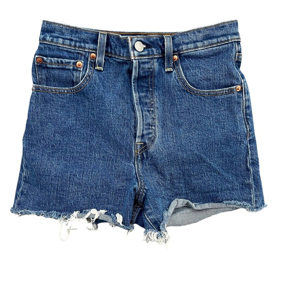 Levi Strauss Womens Blue Button Fly Ribcage Cotton Blend Shorts Size 26